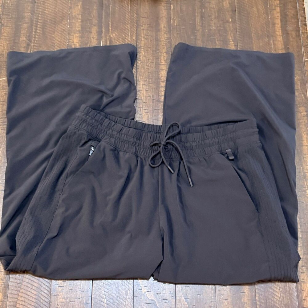 Athleta Avenue Wide Leg Crop Pants Black Size 14 Drawstring Stretch